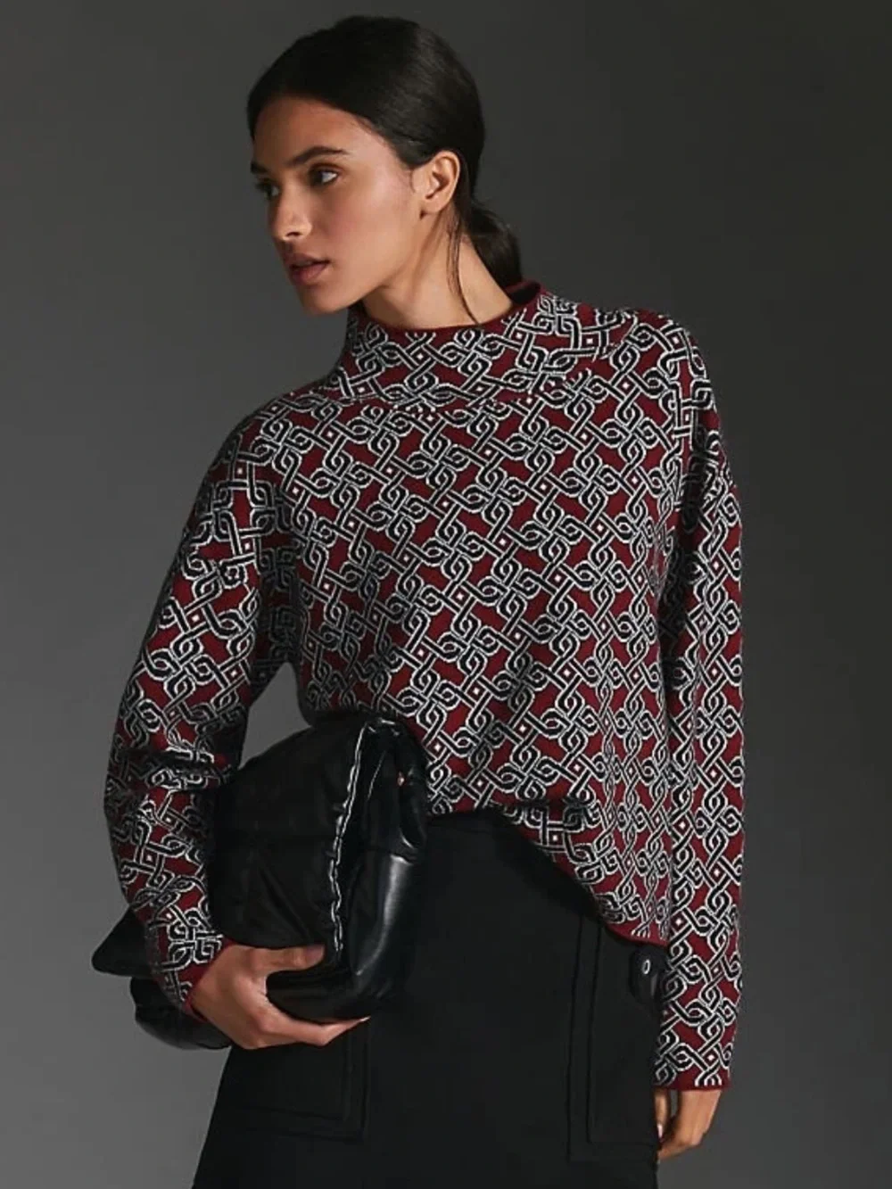 Maeve Anthropologie Carys Mock-Neck Geometric Sweater size XL